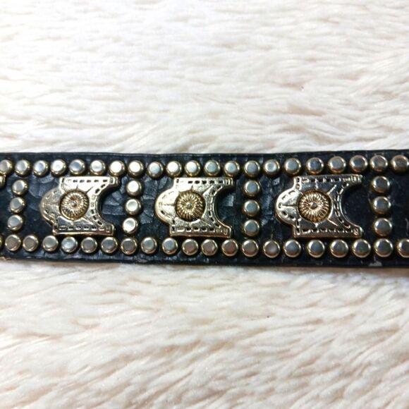 Studded Black Leather Belt with Silver Buckle Moto Bikercore Grunge S/M........ - Picture 11 of 15